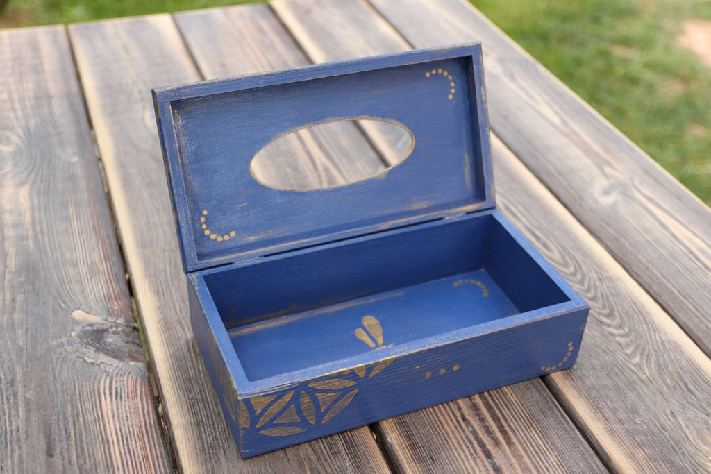 Box na kapesníky – Modrý ornament