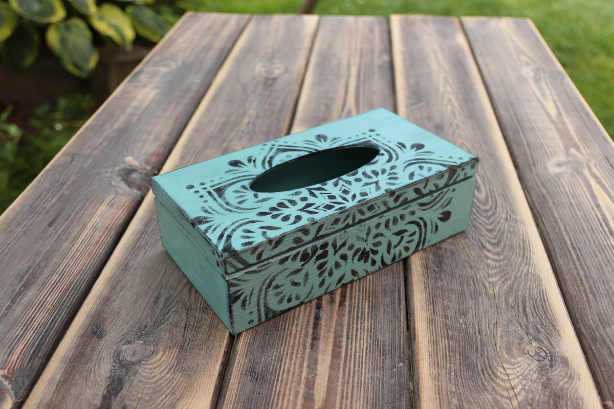 Box na kapesníky – Ornament v tyrkysu