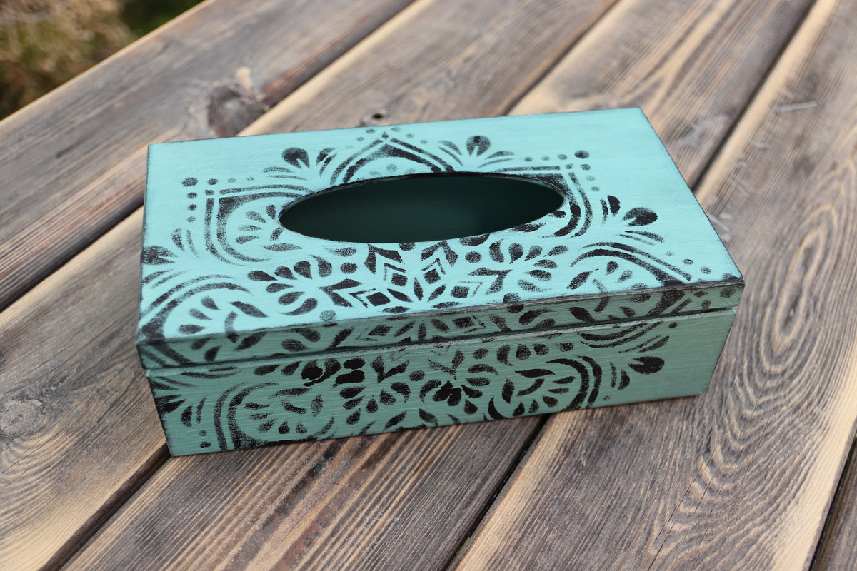 Box na kapesníky – Ornament v tyrkysu